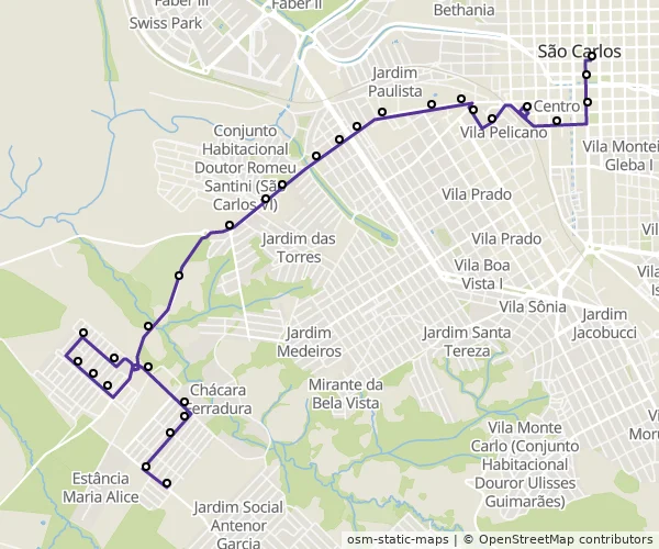 Mapa do itinerário da linha