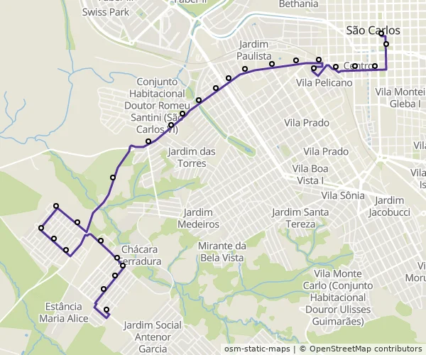 Mapa do itinerário da linha