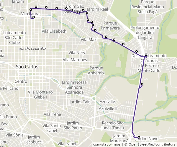 Mapa do itinerário da linha