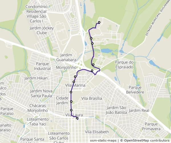 Mapa do itinerário da linha