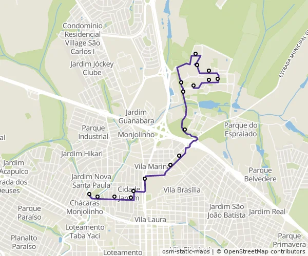 Mapa do itinerário da linha