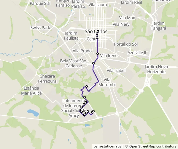 Mapa do itinerário da linha