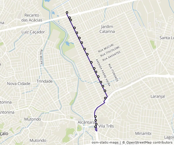 Mapa do itinerário da linha