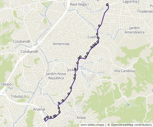 Mapa do itinerário da linha