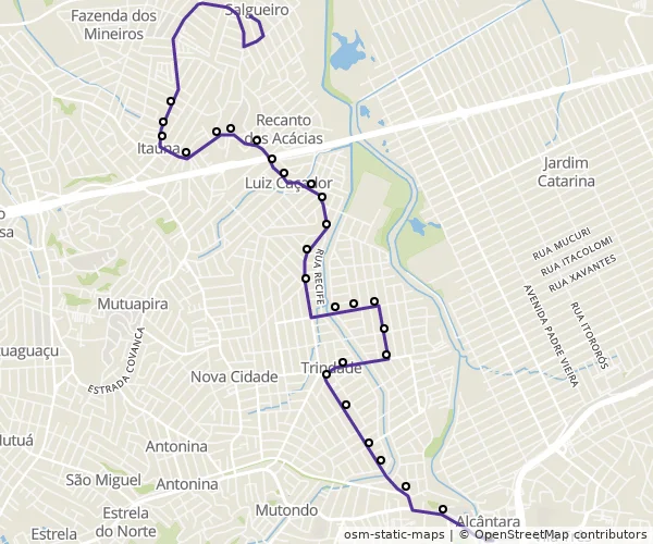 Mapa do itinerário da linha