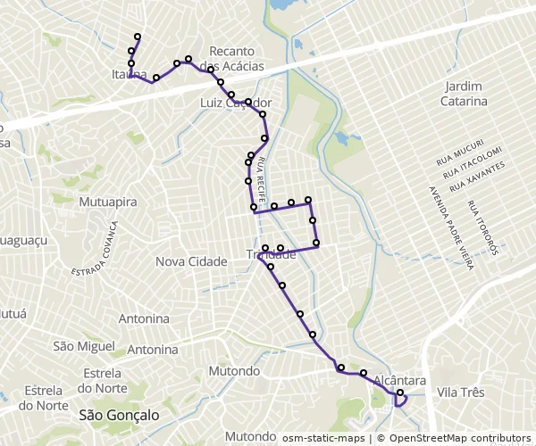 Mapa do itinerário da linha