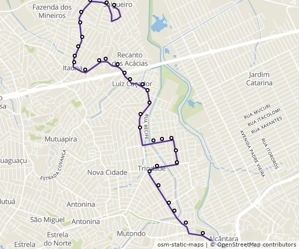Mapa do itinerário da linha
