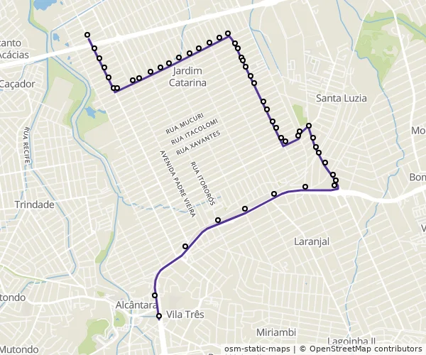Mapa do itinerário da linha