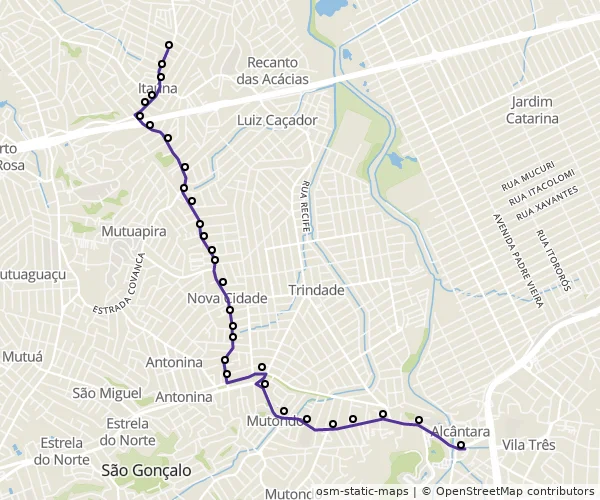 Mapa do itinerário da linha