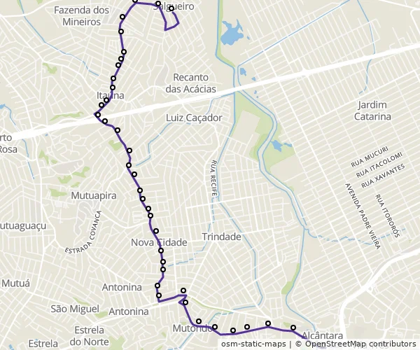 Mapa do itinerário da linha