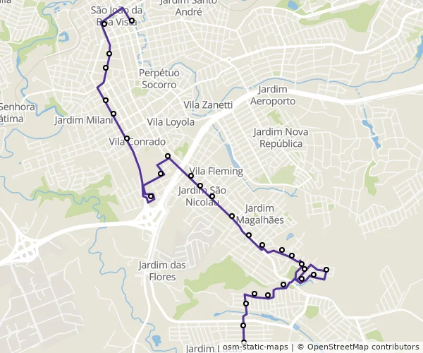 Mapa do itinerário da linha