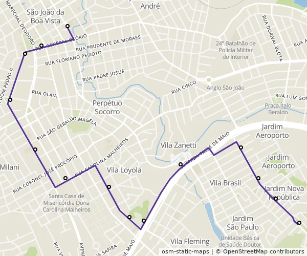 Mapa do itinerário da linha
