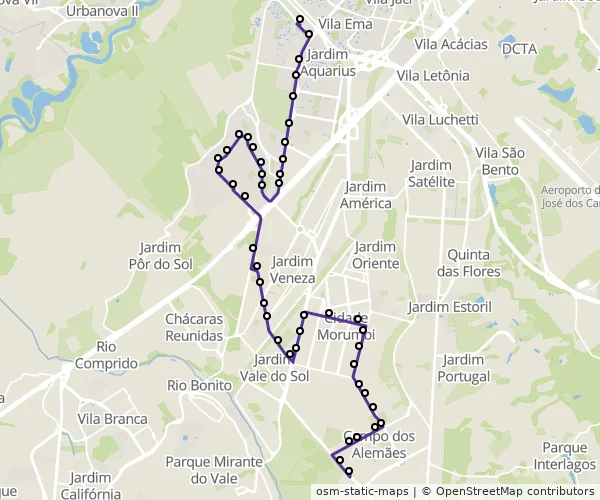 Mapa do itinerário da linha