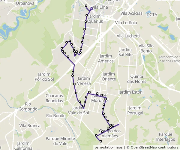 Mapa do itinerário da linha