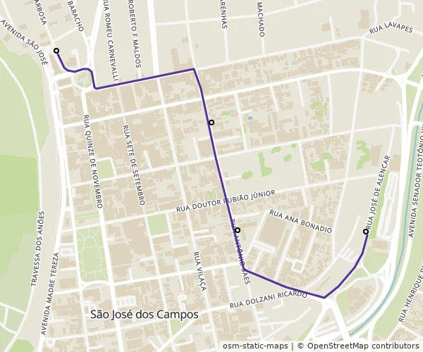 Mapa do itinerário da linha