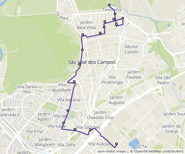 Mapa do itinerário da linha