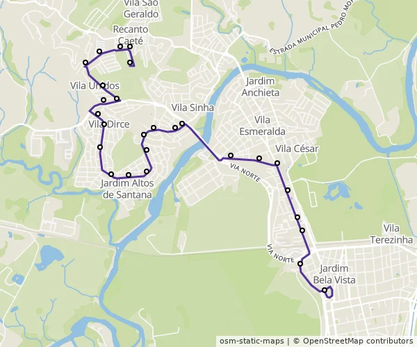 Mapa do itinerário da linha