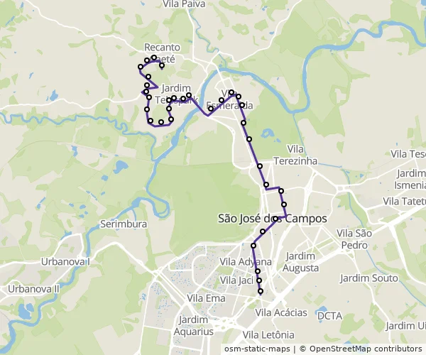 Mapa do itinerário da linha