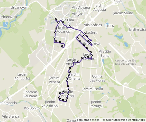 Mapa do itinerário da linha
