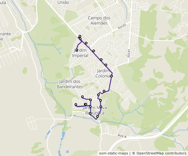 Mapa do itinerário da linha