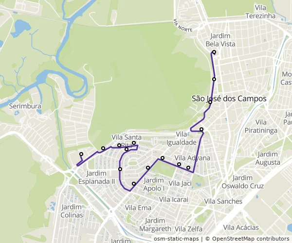 Mapa do itinerário da linha