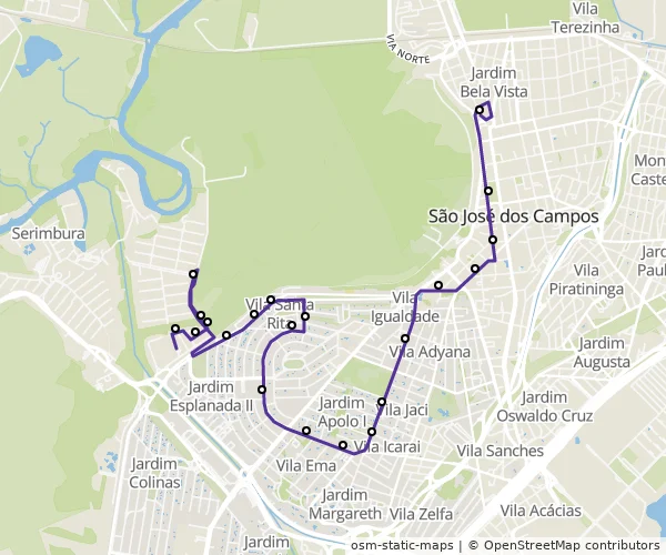 Mapa do itinerário da linha