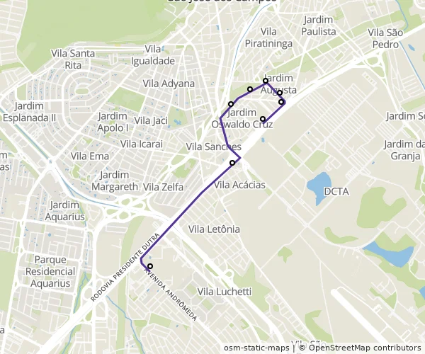Mapa do itinerário da linha