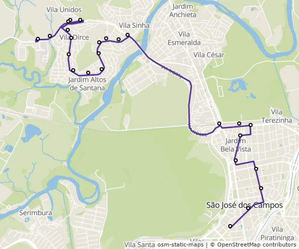 Mapa do itinerário da linha