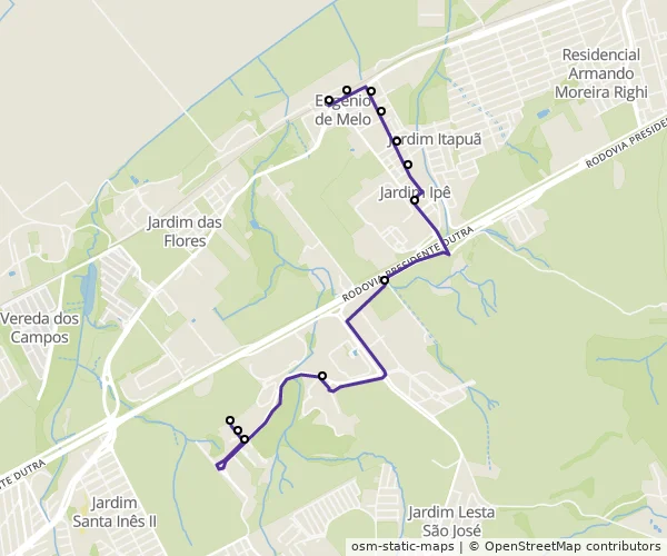 Mapa do itinerário da linha