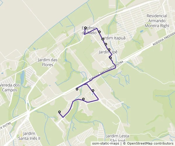 Mapa do itinerário da linha
