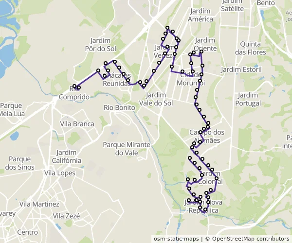 Mapa do itinerário da linha
