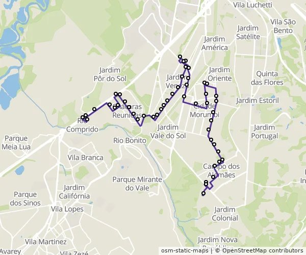 Mapa do itinerário da linha