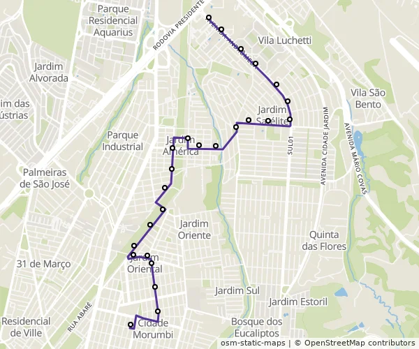 Mapa do itinerário da linha