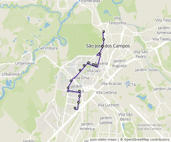 Mapa do itinerário da linha