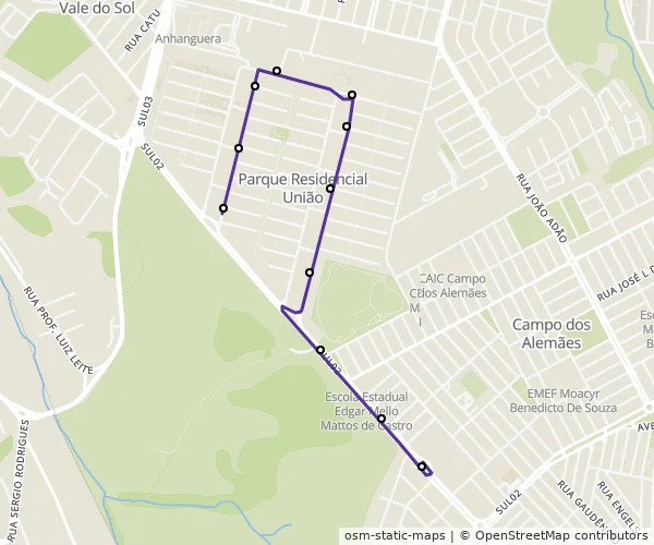 Mapa do itinerário da linha