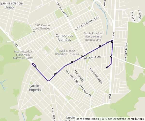 Mapa do itinerário da linha