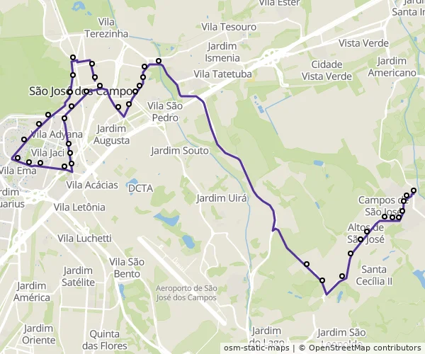 Mapa do itinerário da linha