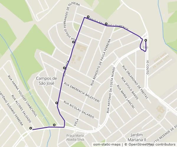 Mapa do itinerário da linha