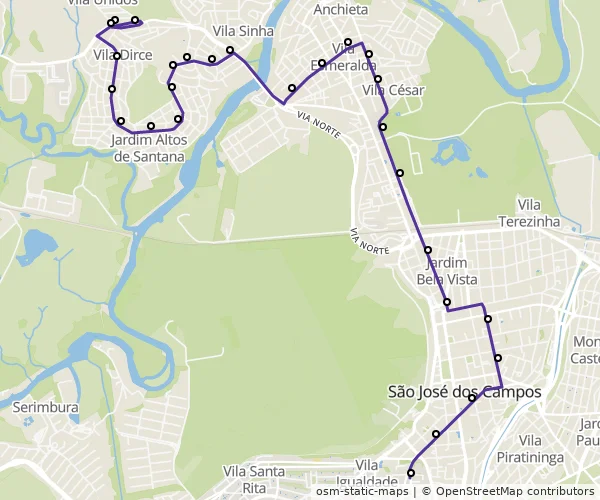 Mapa do itinerário da linha