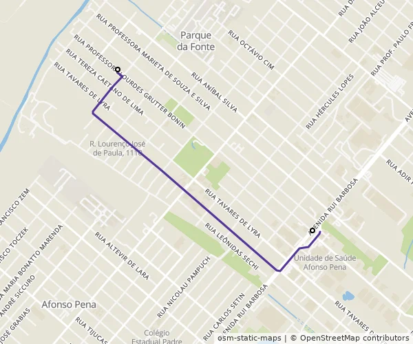 Mapa do itinerário da linha