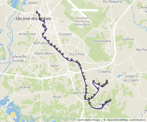 Mapa do itinerário da linha
