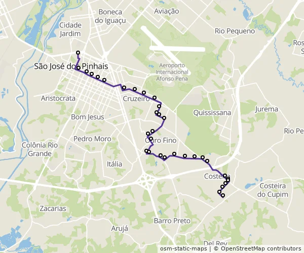 Mapa do itinerário da linha
