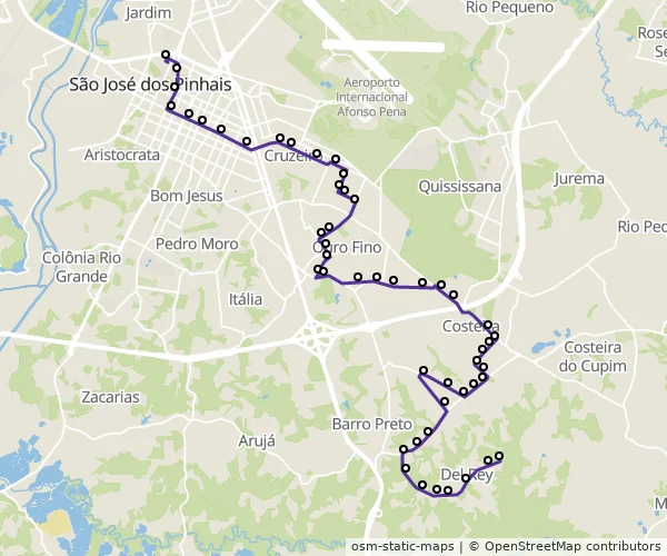 Mapa do itinerário da linha