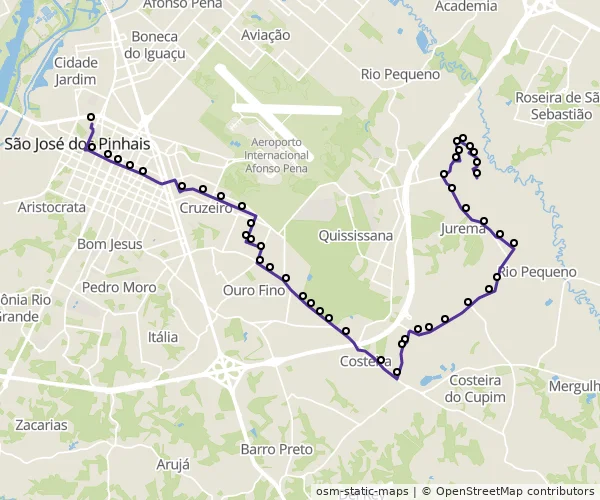 Mapa do itinerário da linha