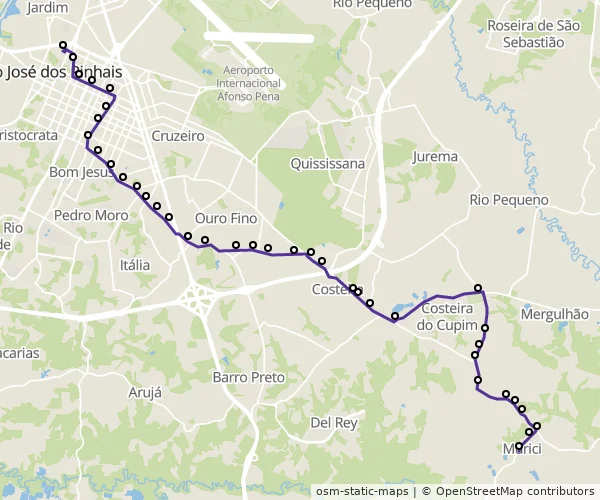 Mapa do itinerário da linha