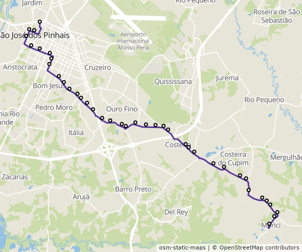 Mapa do itinerário da linha