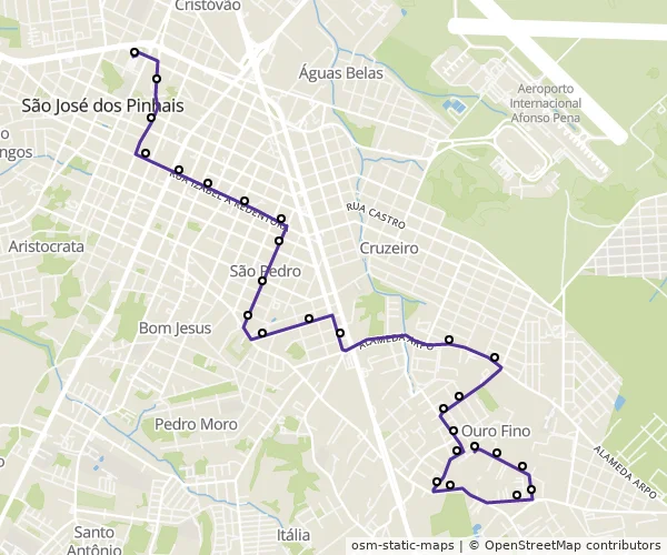 Mapa do itinerário da linha