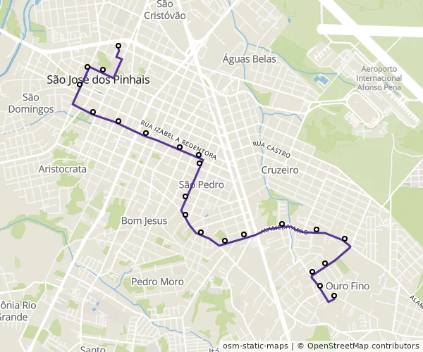 Mapa do itinerário da linha
