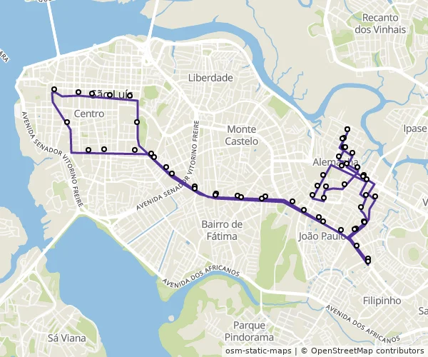 Mapa do itinerário da linha