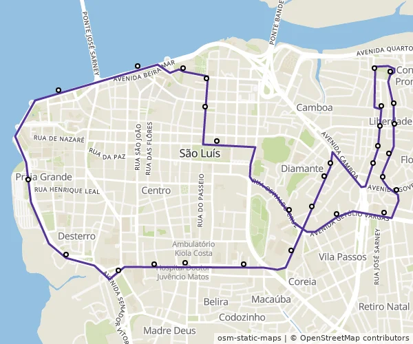 Mapa do itinerário da linha